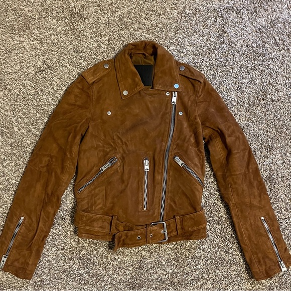 ALLSAINTS Suede Balfern Biker Jacket Moto Tan Brown Leather Blogger - Picture 3 of 8